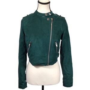 Bar III Faux Leather Moto Jacket Size XS Cropped Asymmetrical Zip Bikercore